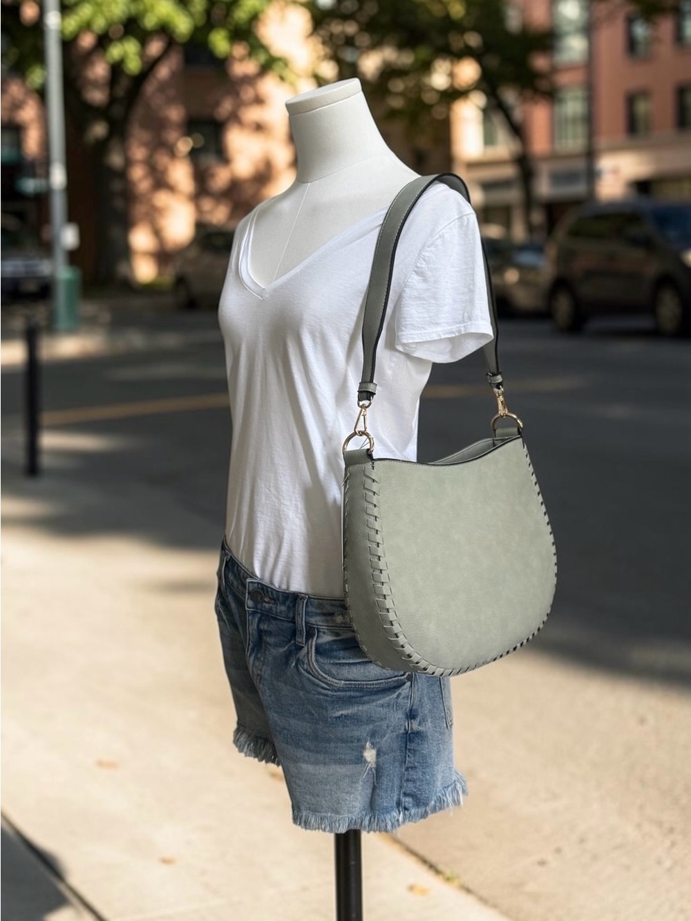 NWT Women's Muted Sage Green Grey Vegan Leather Shoulder Crossbody Bag NEW